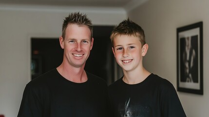 Father and son sharing a warm smile, embodying a strong family bond