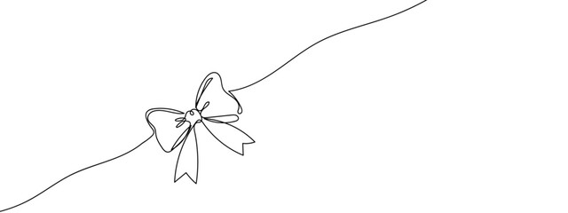 Continuous line, ribbon bow, decorate the card, cute vector illustration with transparent background editable stroke.