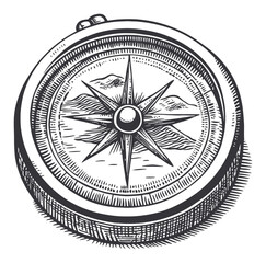 Vintage Hand-Drawn Compass Illustration in Engraving Style