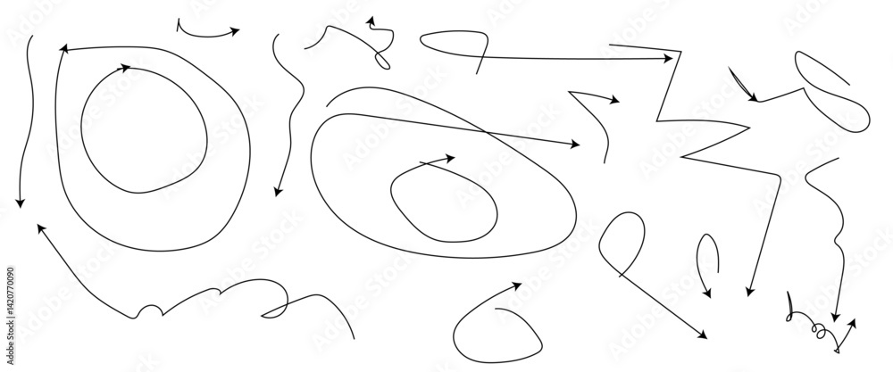 Poster hand drawn arrows, highlight, text underline strokes and emphasis marks. set of sketches of arrows, 