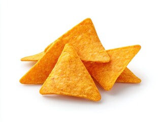 Pile of orange tortilla chips isolated on white background