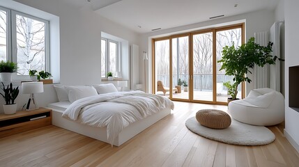 Clean and Minimal White Bedroom with Soft Textures and Natural Light