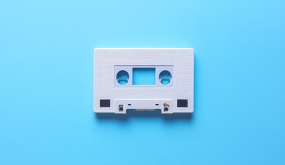 Obraz premium White Cassette Tape on Blue Background (2)