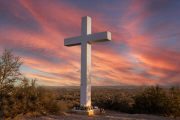 Hilltop Christian Cross at Sunset