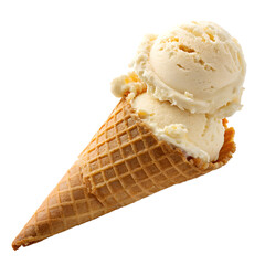 Ice cream scoop on waffle cone on transparent background cutout, PNG file. Many assorted different flavour Mockup template for artwork design