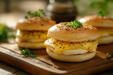 Hamburger on wood plate with all fresh Ingredients.