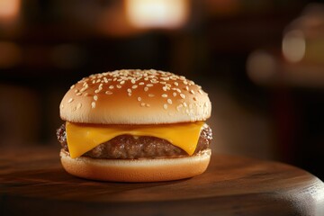 Hamburger on wood plate with all fresh Ingredients.