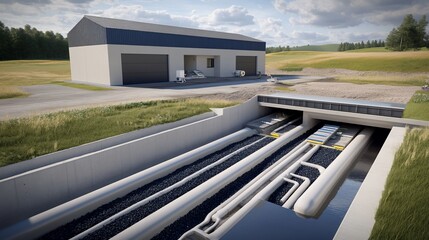 Obraz premium Innovative water treatment plant with advanced filtration technology in nature