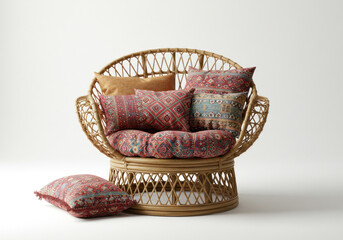 Fototapeta premium Rat chair with cozy cushion and pillows.