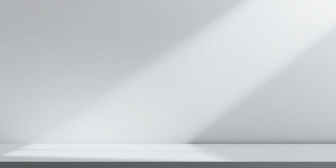 Minimalist White Studio Background Empty Shelf with Light and Shadow