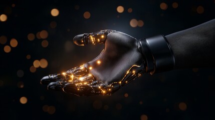 Futuristic robotic hand with glowing circuitry