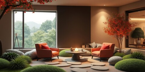 Serene Modern Living Room Zen Garden Interior Design