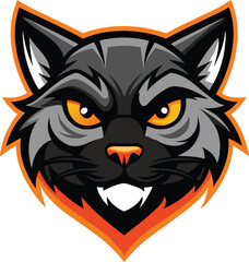 Obraz premium Gray Panther Mascot Logo – Bold Cartoon Cat Face with Orange Eyes