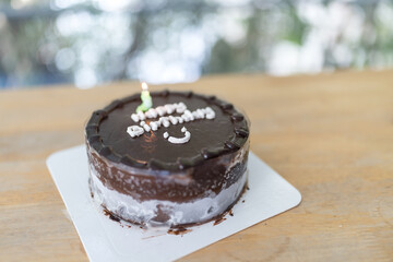 Chocolate birthday cake with candles