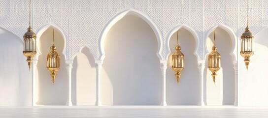 Fototapeta premium Elegant White Arches with Golden Lanterns