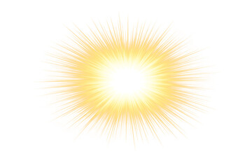 Bright sunburst effect with yellow rays on transparent background