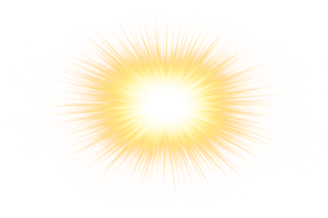 Bright sunburst effect with yellow rays on transparent background
