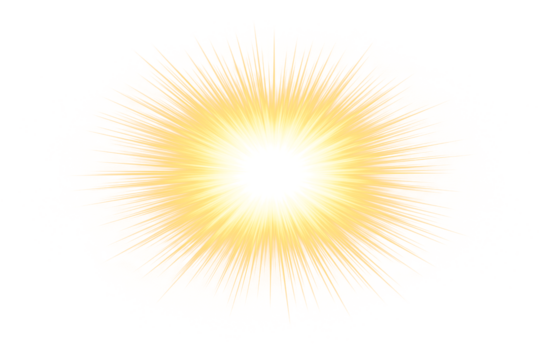 Bright sunburst effect with yellow rays on transparent background - Powered by Adobe