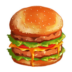 Hamburger extra meat food illustration fastfood 