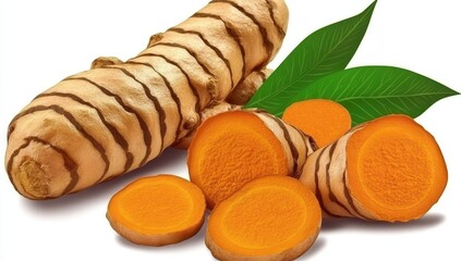 Fresh Turmeric Root and Slices