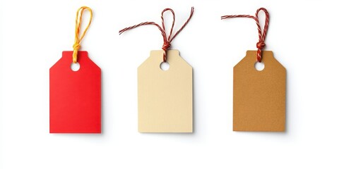 Isolated trio of discount price labels on a white background.