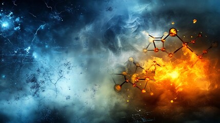 Artistic digital rendering of atomic interactions with molecules bonding and glowing chemical bonds forming intricate molecular
