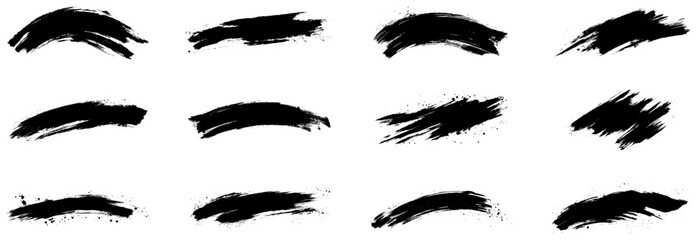 Grunge Brush Stroke Collection, Black Ink Textured Vector Strokes for Graphic Design and Art Projects