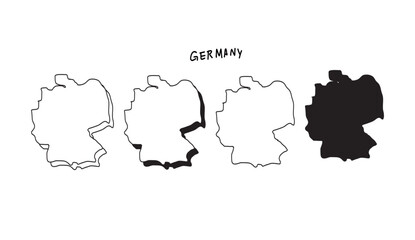 シンプルな立体的なドイツの地図の手書きベクターイラスト（モノクロ）