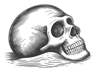 Naklejka premium Hand Drawn Engraving of a Skull with Detailed Shading and Texture