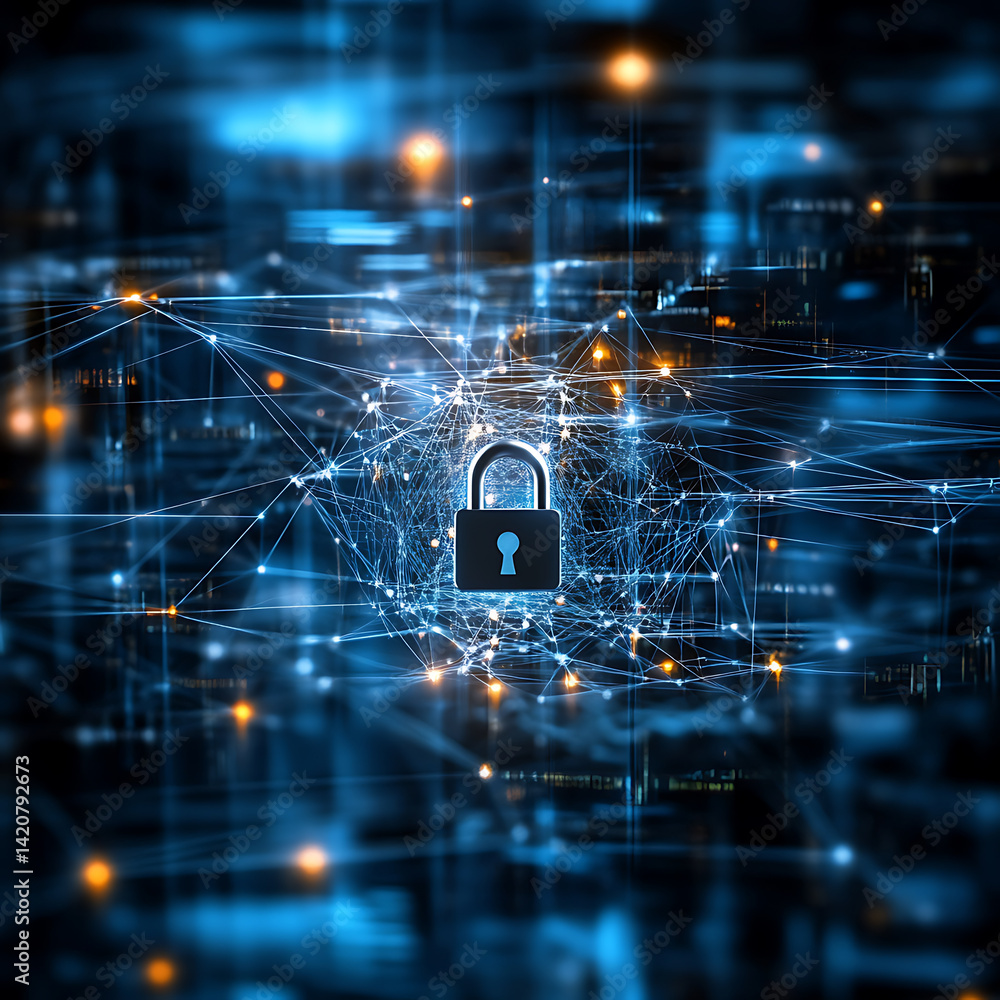Poster cybersecurity measures in data protection digital space infographic virtual environment high-tech vi