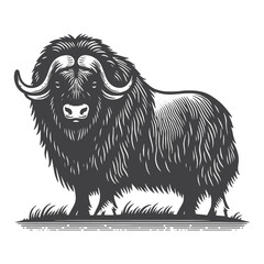Simple Musk Ox Standing Vector Icon Design &ndash; Vintage Retro Logo & Illustration