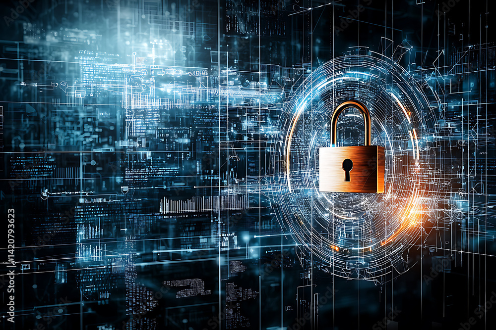 Poster cybersecurity measures for data protection digital realm infographic high-tech abstract security