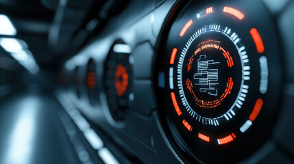 Futuristic Digital Interface with Abstract Circular Patterns in Darkened Environment
