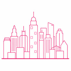 Continuous line city building. Editable stroke building. Vector on white background.