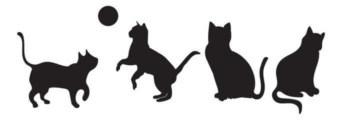 Cat Silhouette vector Icon, collection Isolated On White Background.
