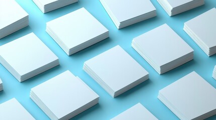 Array Of Stacked White Papers Against A Blue Background Top View Composition