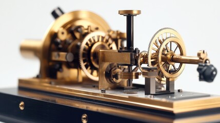 Intricate Mechanics of a Vintage Model Engine with Golden Gears