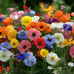 Vibrant wildflowers, butterflies, garden blooms