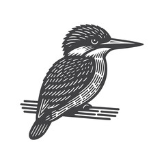Vintage Hand-Drawn Kingfisher Looking Around Illustration &ndash; Bird Engraved Style Vector for T-Shirts, Posters, Stickers, and Wildlife Apparel