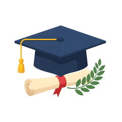 Illustration of a graduation cap and a roll of paper