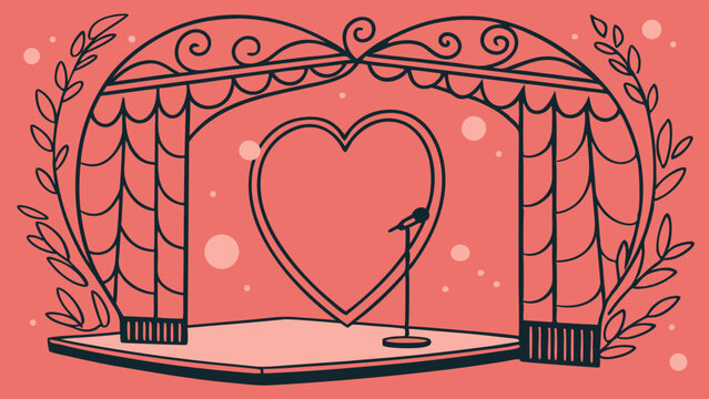 Empty stage with green lines heart-shaped frame decorated with glow and bokeh effect, suitable for Valentine's Day product promotion template. vector illustration.