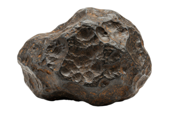 Dark Volcanic Rock With Textured Surface And Irregular Shape On Transparent Background