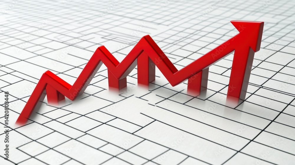Aufkleber 3d red arrow graph showing upward trend on grid background.