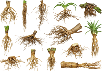 Diverse Plant Roots Collection Isolated On Transparent Background