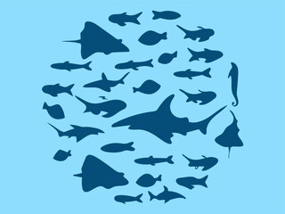 Marine Silhouette Collection: Ocean Creatures Vector Art.
