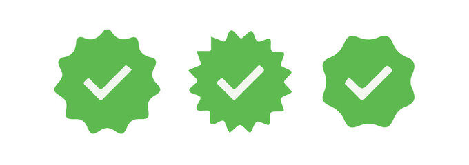 Obraz premium Set of social media verified icons. Tick in circle with zigzag. Instagram check in star. Youtube approval sign.Blue tick verified badge icon. vector illustration eps 10.
