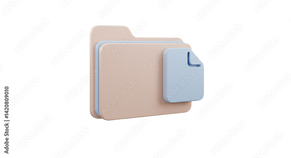 Poster beige file folder with blue paper tab icon isolated on white background, ideal for project organizat