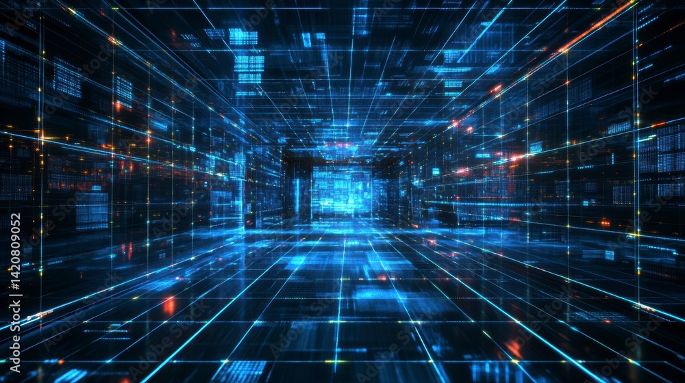 Aufkleber abstract digital data flow in a futuristic cyberspace tunnel.