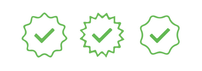Obraz premium Set of social media verified icons. Tick in circle with zigzag. Instagram check in star. Youtube approval sign.Blue tick verified badge icon. vector illustration eps 10.