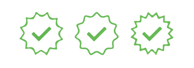 Obraz premium Set of social media verified icons. Tick in circle with zigzag. Instagram check in star. Youtube approval sign.Blue tick verified badge icon. vector illustration eps 10.